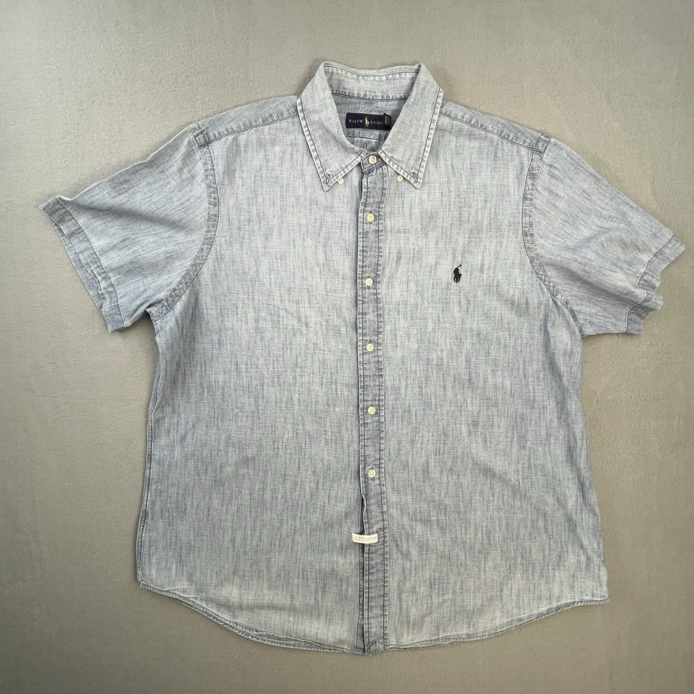 Polo Ralph Lauren Denim Shirt Mens XL Light Blue Indigo Chambray Short Sleeve